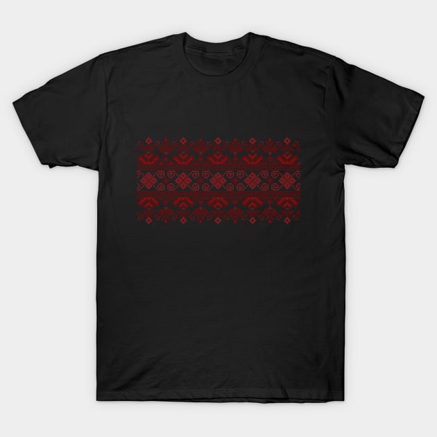 Palestinian Jordanian Traditional Realistic Embroidery Tatreez Art Design #11 red T-Shirt by QualiTshirt